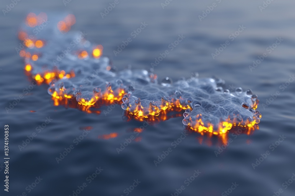 Poster a visually striking abstract representation of glowing bubbles on water, creating a captivating inte