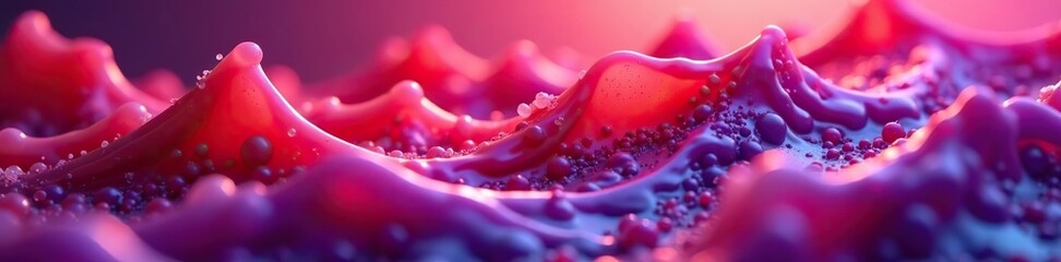 Vibrant red and purple fluid waves blending together in a mesmerizing macro view,  digital,  flowing