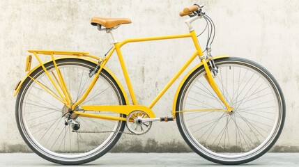 Fototapeta premium Bright yellow touring bike, adding a pop of color against a neutral concrete background