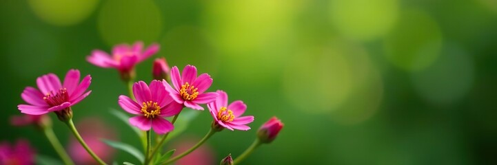 Obraz premium Vibrant pink flowers of common centaury against a green background, bloom, pink
