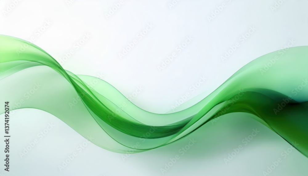 Poster abstract green wave pattern on white background, smooth flowing curves, modern digital artwork for b