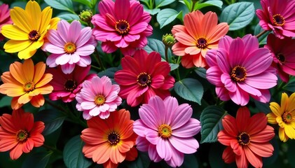 Vibrant display of blooming flowers in a variety of colors and shapes,  garden,  outdoor