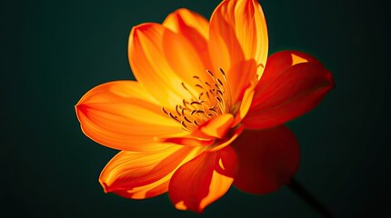 Vibrant orange flower blooming against a dark background  