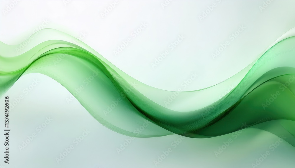 Poster abstract green wave pattern on white background, smooth flowing curves, modern digital artwork for b