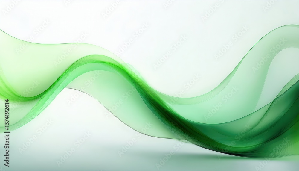 Poster abstract green wave pattern on white background, smooth flowing curves, modern digital artwork for b