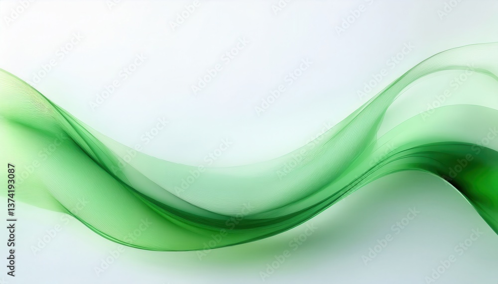 Poster abstract green wave pattern on white background, smooth flowing curves, modern digital artwork for b
