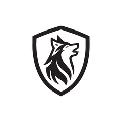black wolf head inside a blue shield logo emblem.