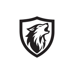 black wolf head inside a blue shield logo emblem.