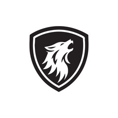 black wolf head inside a blue shield logo emblem.
