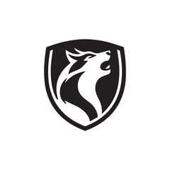 black wolf head inside a blue shield logo emblem.