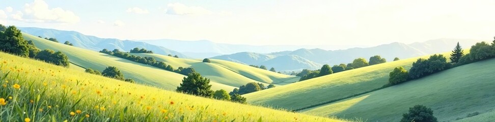 Vibrant watercolor painting of rolling hills in digital design,  hills,  watercolor