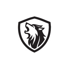 black wolf head inside a blue shield logo emblem.