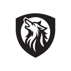black wolf head inside a blue shield logo emblem.