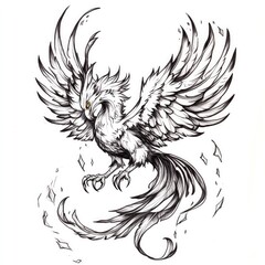 Fototapeta premium bird, phoenix, tattoo style, eagle, vector, tattoo, illustration, wings, wing, animal, feather, angel, design, silhouette, art, black, flying, symbol, drawing, nature, head, wild, fly, wildlife, triba