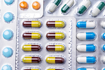 Variety of medicines and drugs.Medicine and healthcare concept.Variety of medicines and...