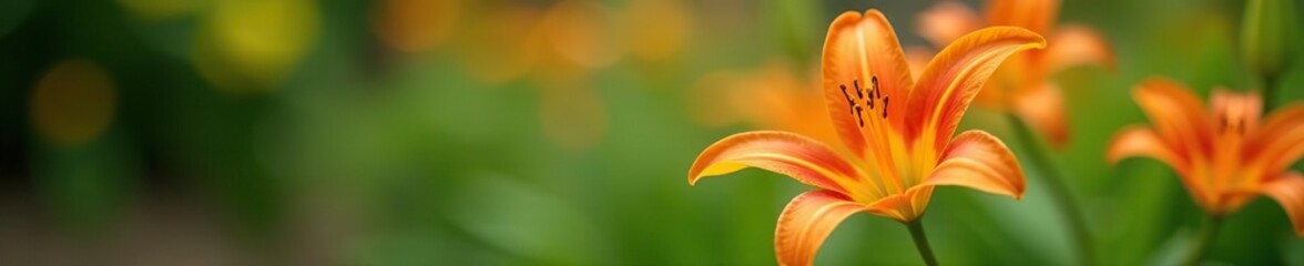 Vibrant orange lily blooming in a garden during the spring season, colorful, lily