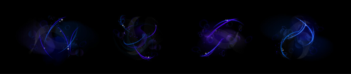 Obraz premium Set of blue magic shining neon line effect.