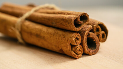 A close-up of cinnamon sticks