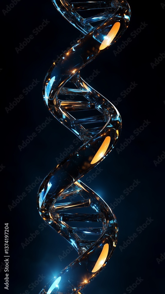 Poster dna double helix structure with glowing elements on a dark background. organic & fluid motion loops