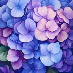 Stunning Close Up of Delicate Blue and Purple Hydrangeas Vibrant Floral Background Image