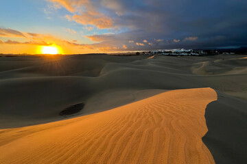 A colorful sunset at a Maspalomas dune, Gran Canaria island