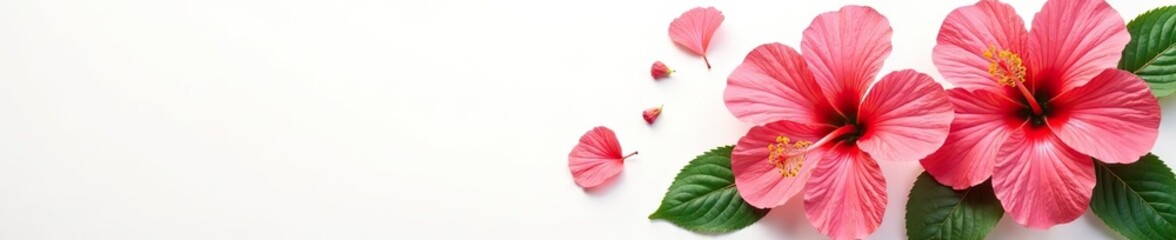 Vibrant Hawaiian hibiscus flowers on white background, Hawaii,  white