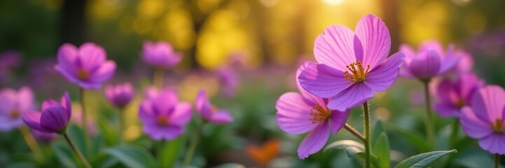 Fototapeta premium Vibrant purple flowers blooming in a garden during the autumn season, fall, flora