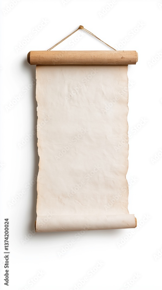 Poster a long roll of paper with a hole in the middle. the paper is white and has a ragged edge