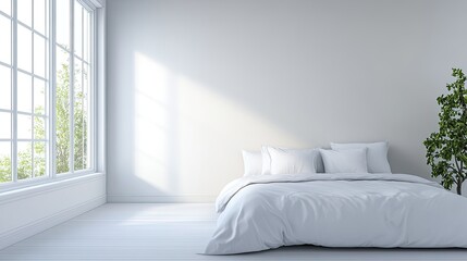 Cozy minimal bedroom with natural light and simple white decor