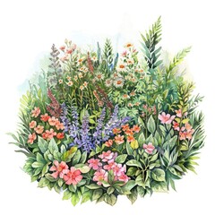 Fototapeta premium An isolated forest flowers garden front view art illustration watercolor.