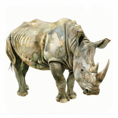 An isolated Rhino illustration watercolor wildlife.