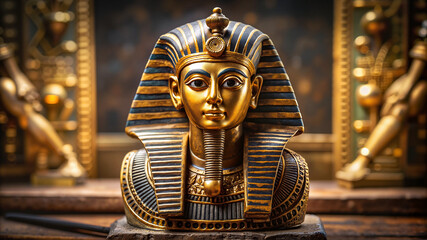 Obraz premium Golden pharaoh bust in museum display