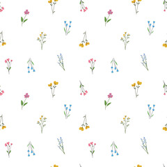 seamless pattern of cute meadow flowers design