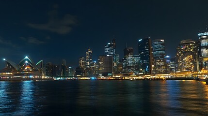 Fototapeta premium 15. A city skyline illuminated by clean renewable energy at night