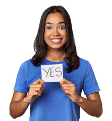 Young filipino woman showing 