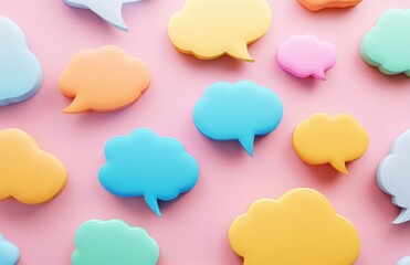 Colorful speech bubbles on a pastel background, a symbol of communication and conversation