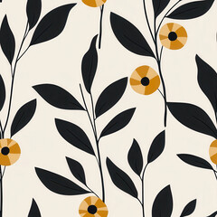 Minimalist floral pattern with geometric flowers and leaves on light background