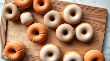 Fototapeta premium Donuts with various colors, textures, and toppings.