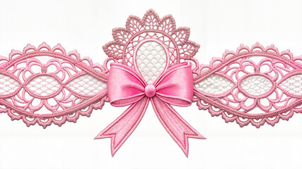 Pink lace bow on white background