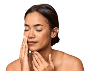 Young Filipino touching skin, radiance and care