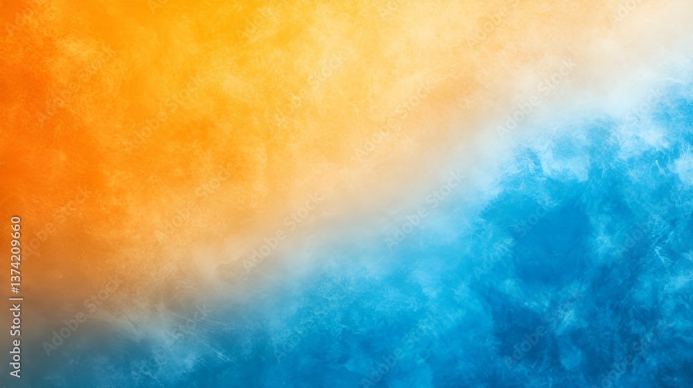 Aufkleber abstract artwork featuring a gradient of vibrant orange and blue hues, creating a visually striking 