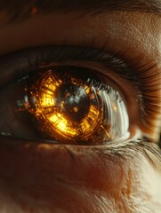 Fototapeta premium Extreme close-up of the eyes, clock inside the eyes, super atmosphere