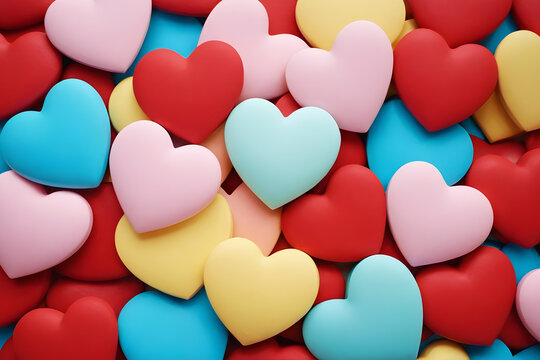 Vibrant Pattern of Colorful 3D Hearts - Multicolored Romantic Background for Valentine's Day, Weddings and Celebration Designs