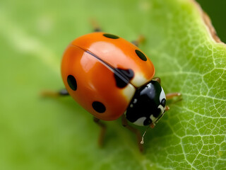 Close-up of Ladybug on Green Leaf Nature, Insect, Macro Photography, Beetle, Coccinellidae, Ladybird, Bug.