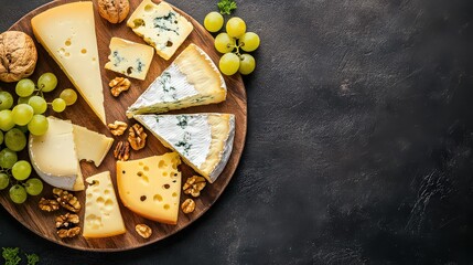 Gourmet Cheese Board with Grapes and Nuts 