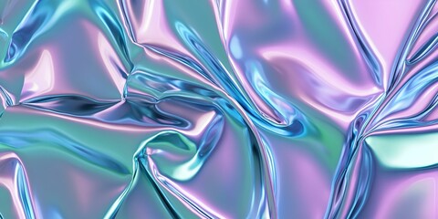 Fototapeta premium A vibrant, iridescent fabric with shimmering folds, showcasing a blend of pastel colors and smooth, reflective surfaces.