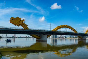 Da Nang, Vietnam, 11-14-2024: view of the Dragon Bridge (Cau Rong), the bridge over the River Han...