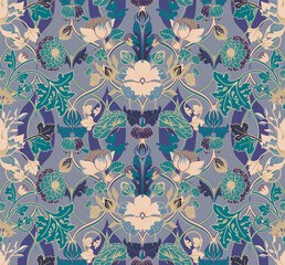 Vintage seamless floral pattern in damask style. For textiles, wallpaper, packaging.