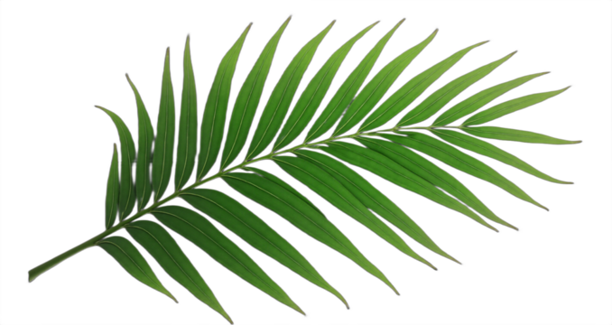 Tropical green palm leaf cut out. Botanical illustration isolated on transparent background. Perfect for summer designs, tropical themes, vacation promotions, and spa branding.