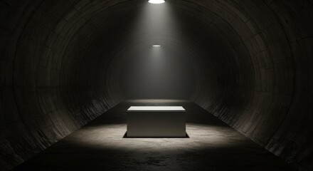 Dramatic podium scene in dimly lit tunnel showcasing product presentation space